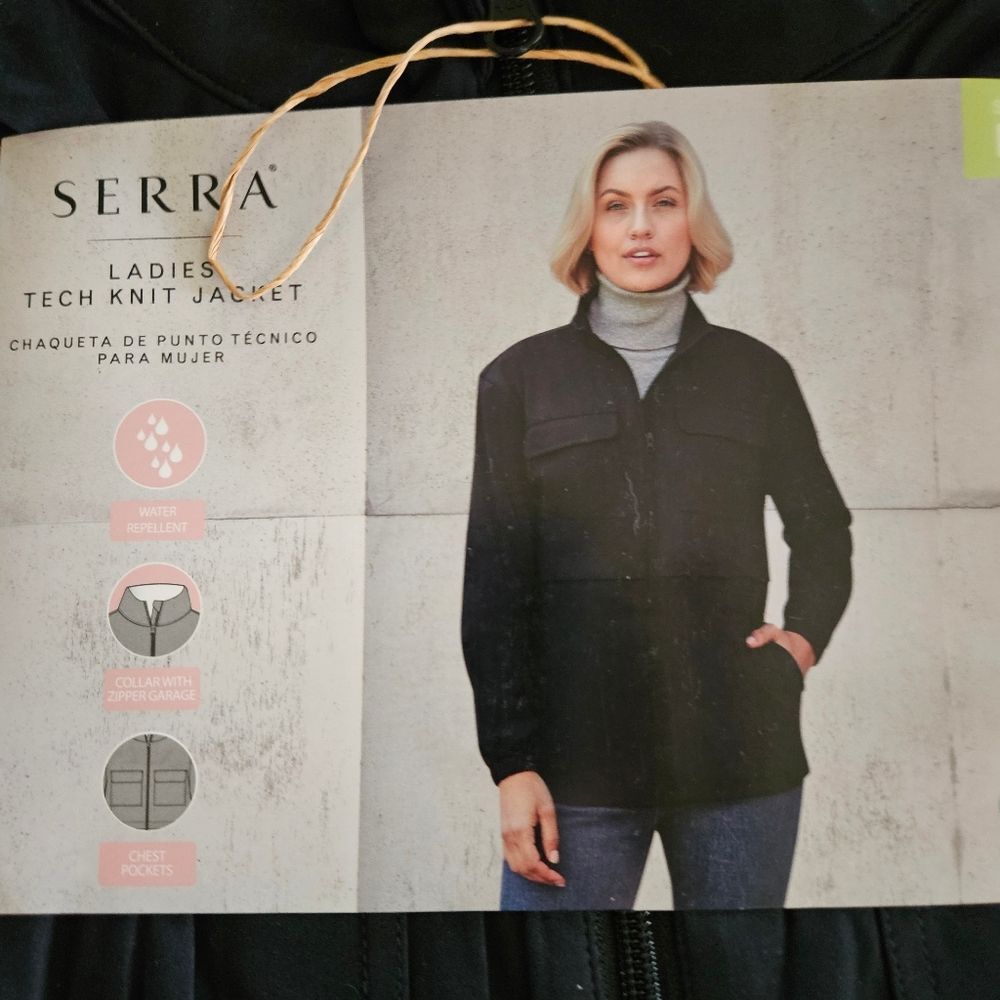 Serra Ladies Tech Knit Black Pocket Jacket‎ Large Women's sz 12-14